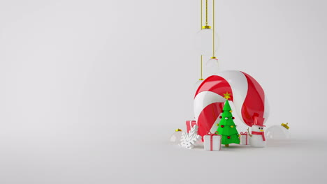 Weihnachten-Minimaler-HintergrundWeihnachtshintergrund-Mit-Schneemann,-Baum,-Hirsch,-Geschenkbox,-Süßigkeitendekoration-Und-Kopierraum-Auf-Weißem-Hintergrund-Für-Weihnachtsprojekte,-Auch-Guter-Hintergrund-Für-Szene-Und-Titel,-Logos.-4k-Uhd,-Geloopt