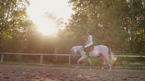 Este-Es-El-Mejor-Momento-Del-Entrenamiento-De-Equitación-Para-Mujeres.-Ella-Demuestra-Habilidades-Para-Galopar-Con-Su-Caballo.