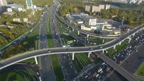Intersections-busy-with-traffic-Aerial-view-of-Moscow-Russia