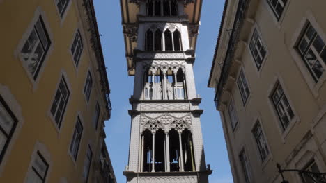 Old-Santa-Justa-Lift-with-observation-deck-in-Lisbon-Portugal