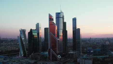 Aerial-evening-cityscape-with-Moscow-downtown-Russia