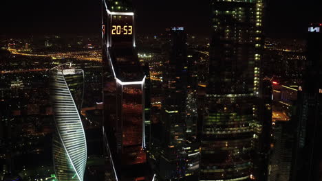 Aerial-night-shot-of-Moscow-business-centre-Russia