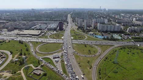 Aerial-Moscow-city-panorama-with-large-intersection-Russia