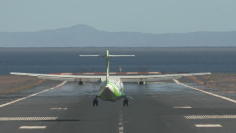 Jetliner-arrival-Airplane-landing-on-runway-by-the-sea