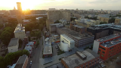 Aerial-summer-cityscape-of-Moscow-at-sunrise-Russia