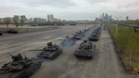 Aerial-view-of-tank-column-setting-off-Russia