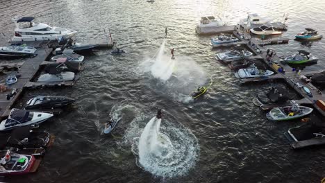 Water-jet-flyboarder-performing