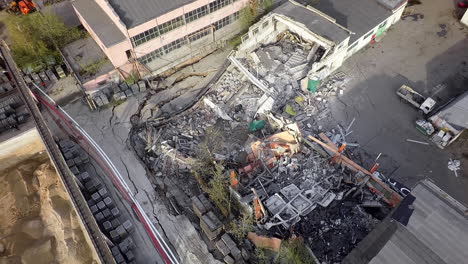 Aerial-shot-of-destructed-warehouse-on-plant-territory