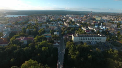Aerial-summer-scene-of-Russian-city-Kaluga-in-sun-light