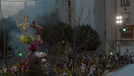 Crowd-in-the-street-watching-fireworks-on-big-Fallas-festival-in-Valencia-Spain