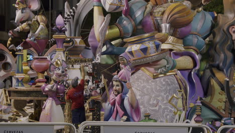 Large-vivid-sculpture-and-firecrakers-during-Las-Fallas-festival-Spain