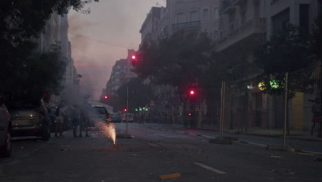 Firecrackers-in-the-street-to-celebrate-Las-Fallas-in-Valencia-Spain