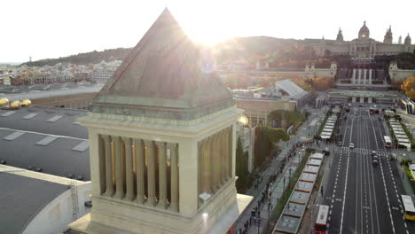 Venetian-Towers-and-National-Art-Museum-of-Catalonia-in-Barcelona-aerial