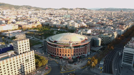 Aerial-city-view-of-Barcelona-in-morning-sunlight-Spain