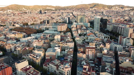 Aerial-shot-of-residential-quarters-in-morning-Barcelona-Spain