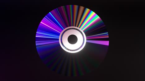 Abstraktes-Konzept:-Die-CD-DVD-Dreht-Sich-Auf-Schwarzem-Hintergrund,-Regenbogengrüne-Neonfarbe,-3D-Animation