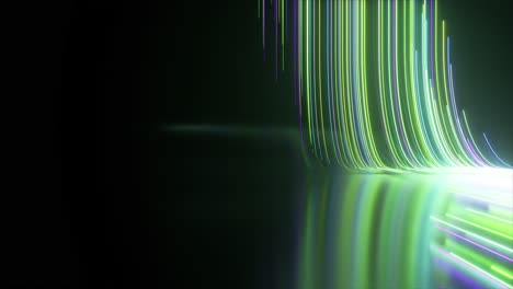 Abstrakter-Schwarzer-Hintergrund-Mit-Grün-blauen-Neonlinien-Gehen-Nach-Oben-Und-Verschwinden-3D-Animation