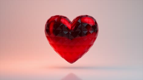 Romantik--Und-Liebeskonzept,-Rotes,-Glänzendes-Herz,-Rotiert-Auf-Rosa-Hintergrund,-Nahaufnahme,-3D-Animation-Nahtlos