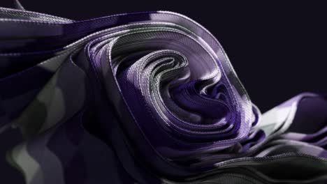 A-3D-Swirl-of-Fabric-in-Purple-and-Silver-Hues-Showcasing-a-Graceful-Flow-3D-Animation