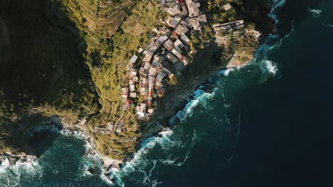 Drone-view-of-the-village-of-Corniglia,-one-of-five-villages-of-the-Cinque-Terre
