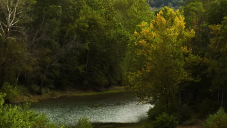 Ruhiger-Fluss-Im-Herbstwald-In-Der-Nähe-Von-Durham,-Arkansas,-Vereinigte-Staaten