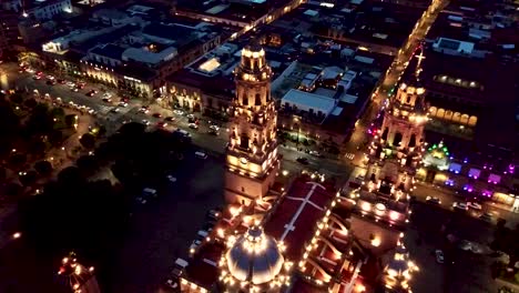 Done´s-flight-over-the-cathedral-of-Morelia,-Michoacan,-Mexico