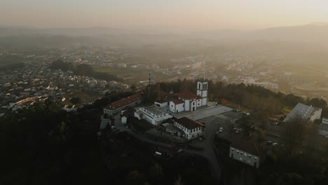 Hazy-Sunset-at-Santa-Quitéria-sanctuary,-Felgueiras,-Portugal