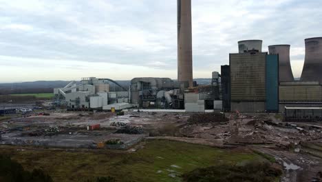 Fiddlers-ferry-power-station-aerial-view-wreckage-of-demolished-smokestack-cooling-towers-and-disused-factory-remains