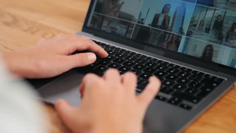 Hände-Einer-Geschäftsfrau,-Die-Auf-Der-Notebook-Tastatur-Tippt-Und-Durch-Stock-Footage-Bilder-Scrollt