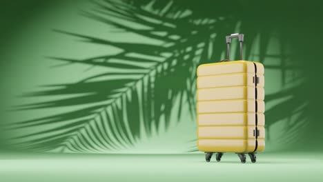 3d-rendering-animation-of-luggage-suitcase-with-palm-tree-leaf-in-green-background-shade-travel-concept-holiday