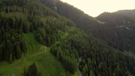 Long-rope-way-surrounded-by-a-large-forest-in-the-Alps-in-Lofer,-Austria