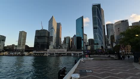 Panoramic-View-Of-Circular-Quay-Sydney-With-Opera-House,-Harbour-Bridge