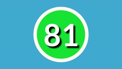 Nummer-81-Zeichensymbol-Animation-Bewegungsgrafiken-Auf-Grüner-Kugel-Auf-Blauem-Hintergrund,-4K-Cartoon-Videonummer-Für-Videoelemente