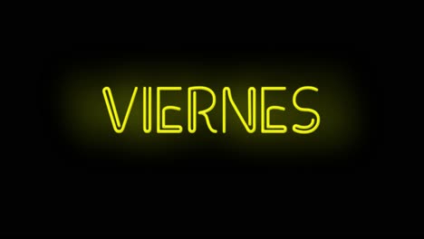 Flashing-Orange-Yellow-Viernes-sign-on-black-background-on-and-off-with-flicker