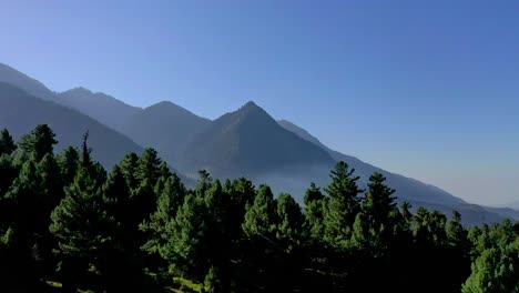 Luftdrohnenansicht-Die-Drohnenkamera-Bewegt-Sich-Nach-Oben-Und-Zeigt-Viele-Große-Berge-Und-Viele-Büsche