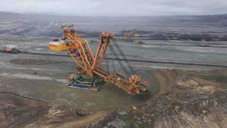 Aerial-view-of-large-heavy-bucket-wheel-excavator-work-on-coal-mine