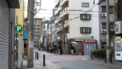 Quiet-Street-In-Shinsekai-Area-In-Osaka-On-Overcast-Day