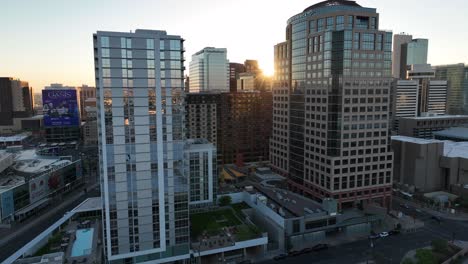 Phoenix-downtown-skyscrapers-during-sunset.-Aerial-view