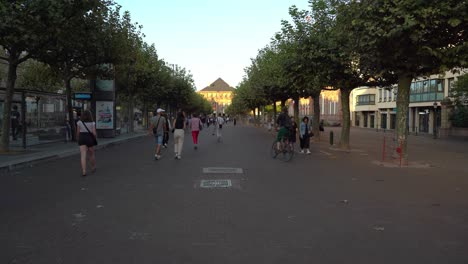 French-People-Walking-on-Lovely-Evening-in-Place-Broglie-in-Strasbourg