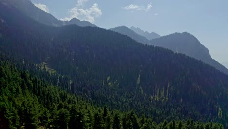 aerial-drone-view-The-drone-camera-is-moving-forward,-where-there-are-many-bushes-on-the-hills