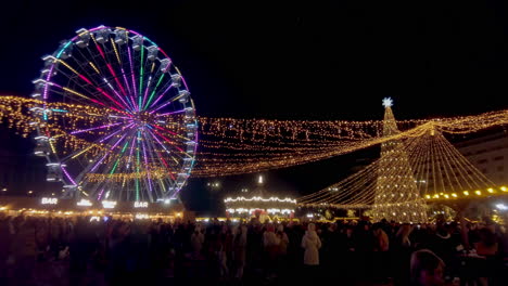 Bucharest-Christmas-Market,-Ferris-wheel-and-illumination,-Bucharest-,Romania