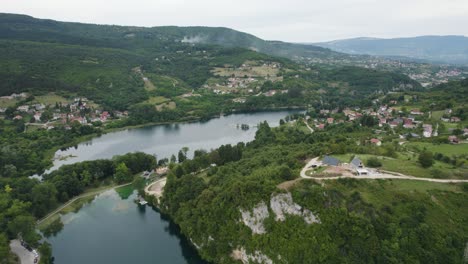 Aerial-Scenic-View-Of-Plivina-Jezera-And-Malo-Plivsko-Lake-In-Jajce