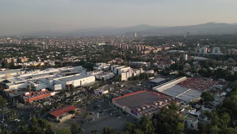 Aerial-view-of-shopping-malls-in-Coyoacan,-south-of-Mexico-City