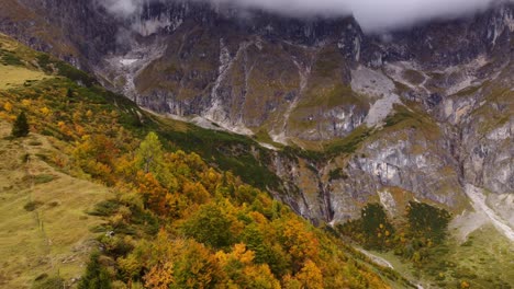 Wunderschöne-Herbstwald-Berglandschaft,-Gelbe-Orangenbäume,-Österreich