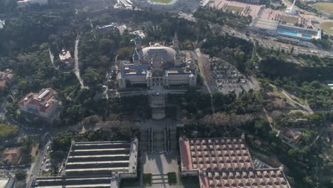 Aerial-View-National-Art-Museum-of-Catalonia-in-Barcelona,-Spain