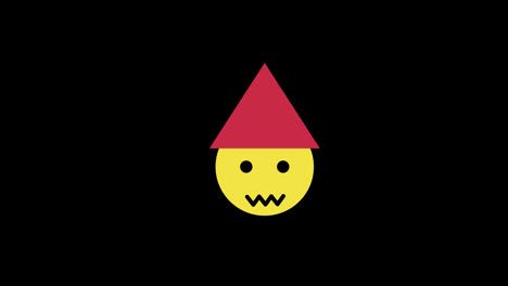 A-yellow-face-emoji-with-a-red-triangle-hat-icon-concept-loop-animation-video-with-alpha-channel