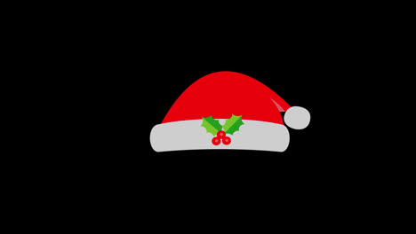 Weihnachtsmütze-Mit-Stechpalmenblättern-Und-Beeren-Symbol-Konzept-Loop-Animationsvideo-Mit-Alphakanal