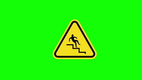 Ein-Gelbes-Dreieck,-Das-Vor-Dem-Herunterfallen-Von-Der-Treppe-Warnt,-Zeichensymbol-Konzeptanimation-Mit-Alphakanal