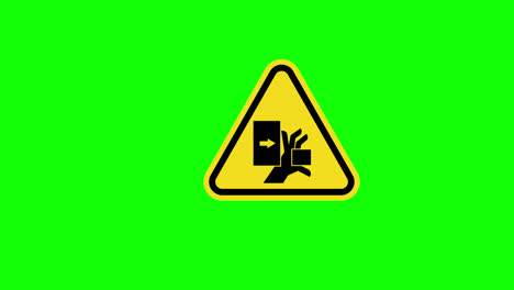 Un-Triángulo-Amarillo-Advertencia-Precaución-Mano-Aplastar-Signo-Icono-Animación-Concepto-Con-Canal-Alfa