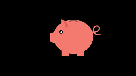 Schwein,-Das-Geld-Spart,-Münzsymbol,-Animationsschleife,-Bewegungsgrafikvideo,-Transparenter-Hintergrund-Mit-Alphakanal